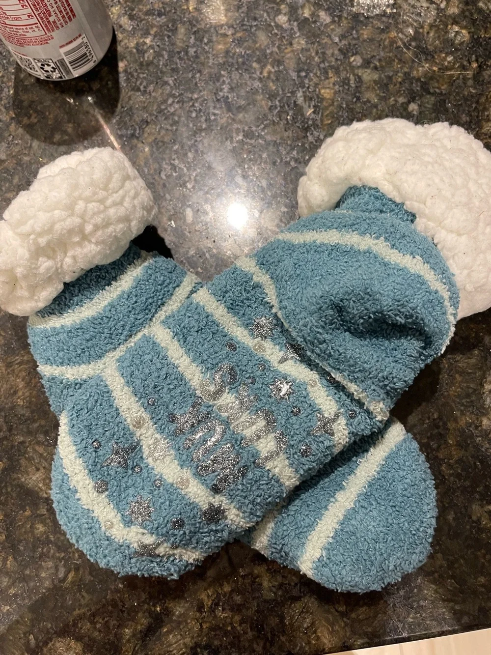 Muk Luks Blue and White Striped Sherpa Cuff Cozy Socks